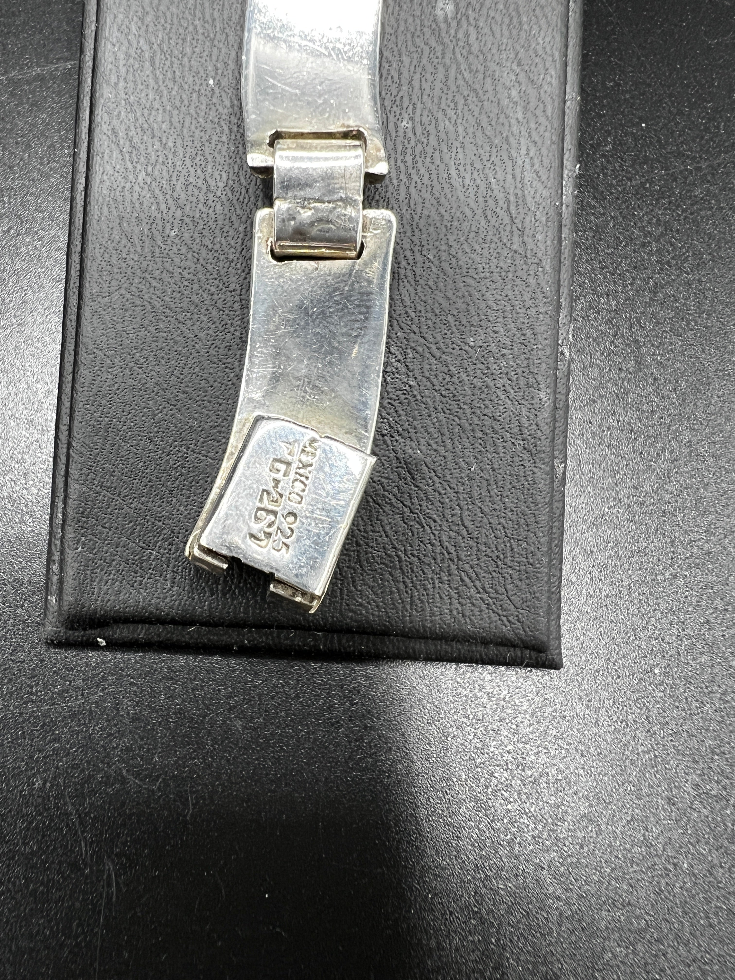 Mexico Taxco Sterling Silver & Inlaid Onyx Link Bracelet | TC-267