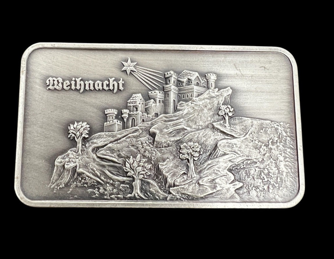 RARE! Vintage German 1 oz .999 Silver Weihnacht Sparkasse Bank Bar (IKA-102)