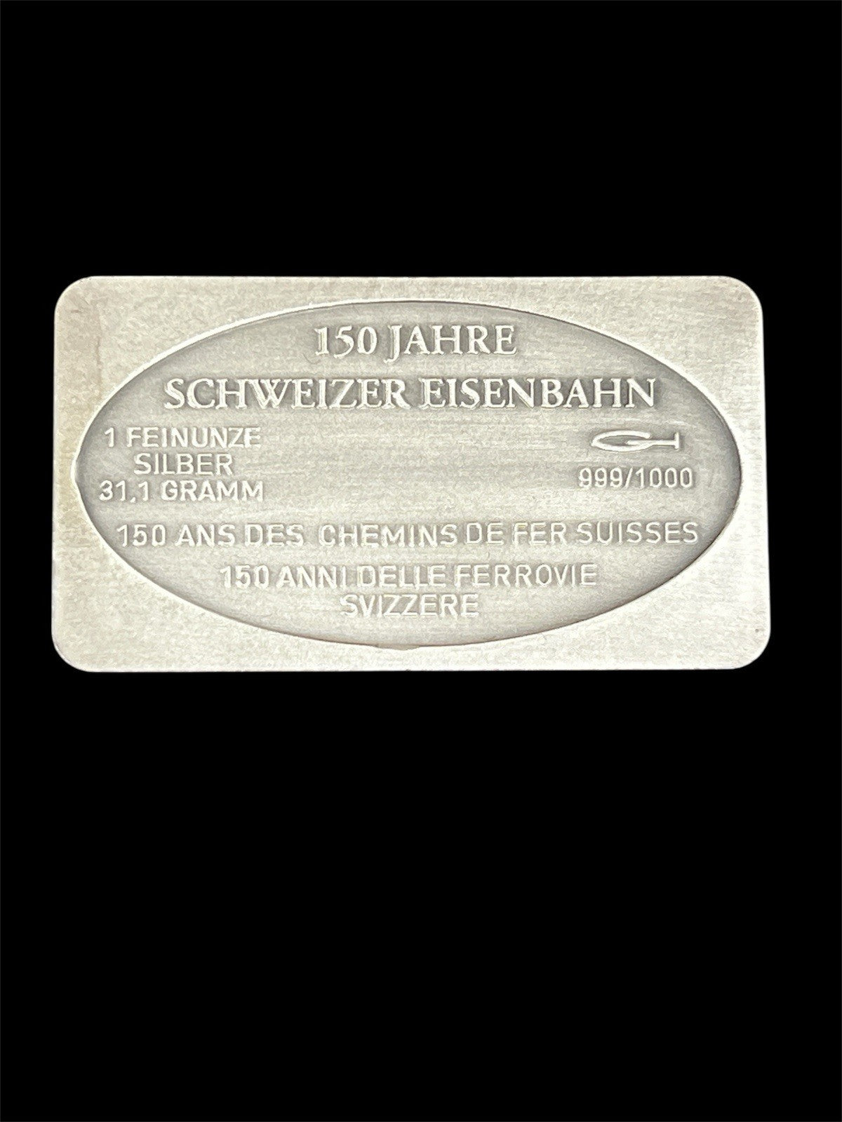 RARE! Vintage German 1 Oz .999 Silver bar celebr 150th Ann Swiss Rail (IKA-123)
