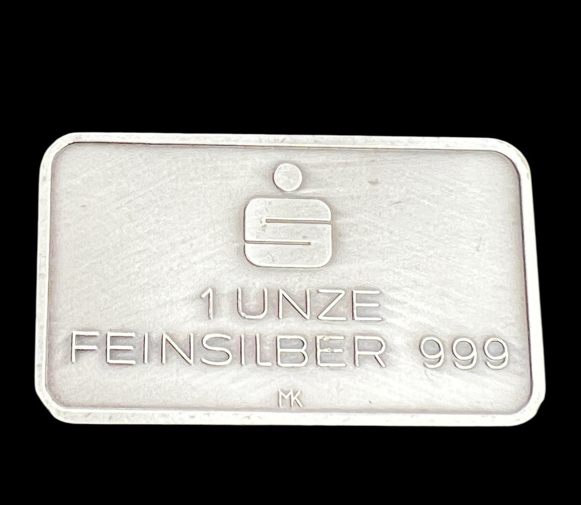 RARE! Vintage German 1 oz .999 Silver Weihnacht Sparkasse Bank Bar (IKA-102)