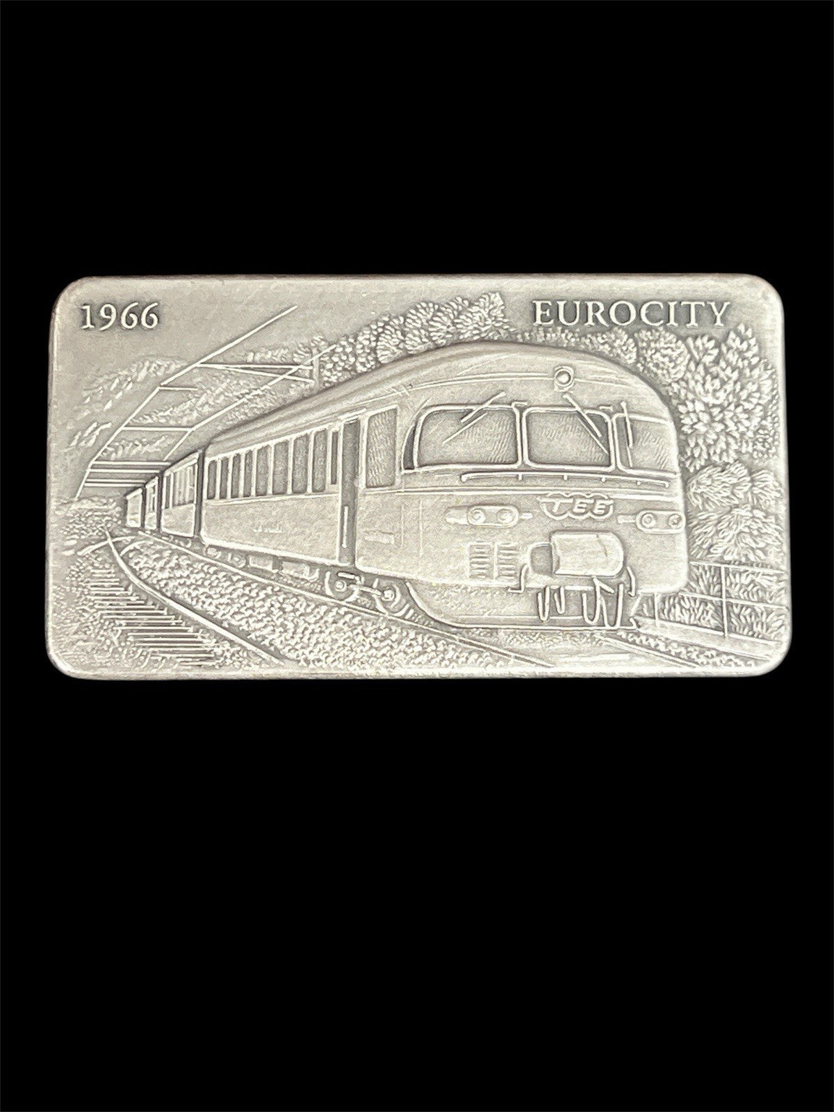 RARE! Vintage German 1 Oz .999 Silver bar celebr 150th Ann Swiss Rail (IKA-123)