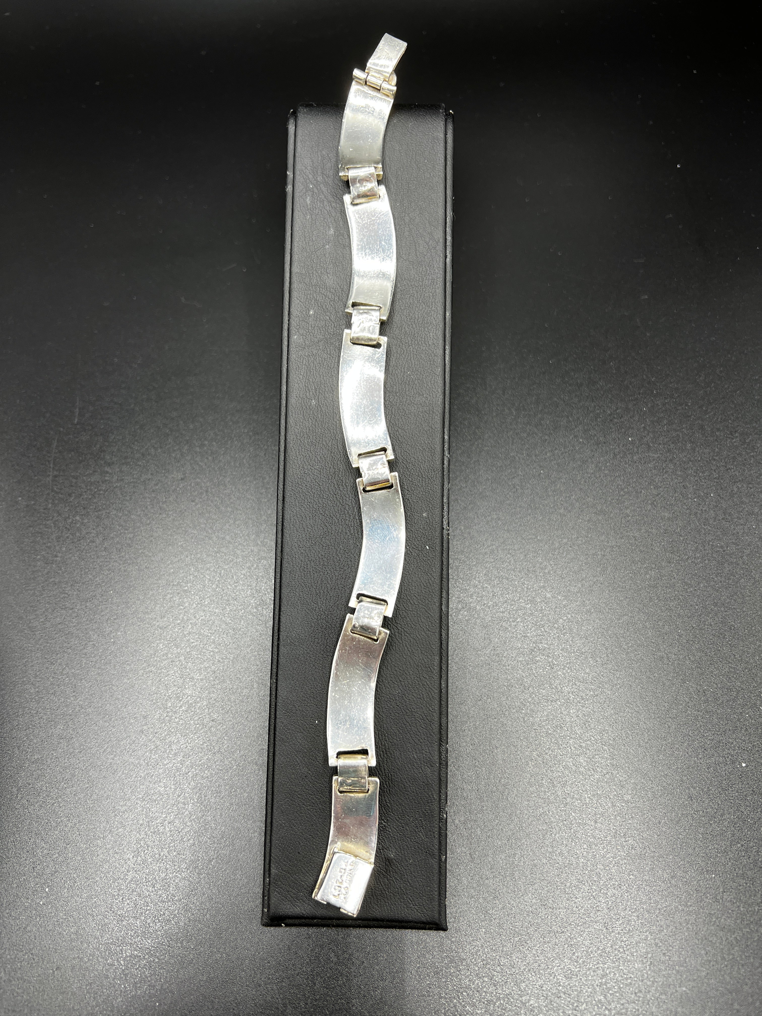 Mexico Taxco Sterling Silver & Inlaid Onyx Link Bracelet | TC-267