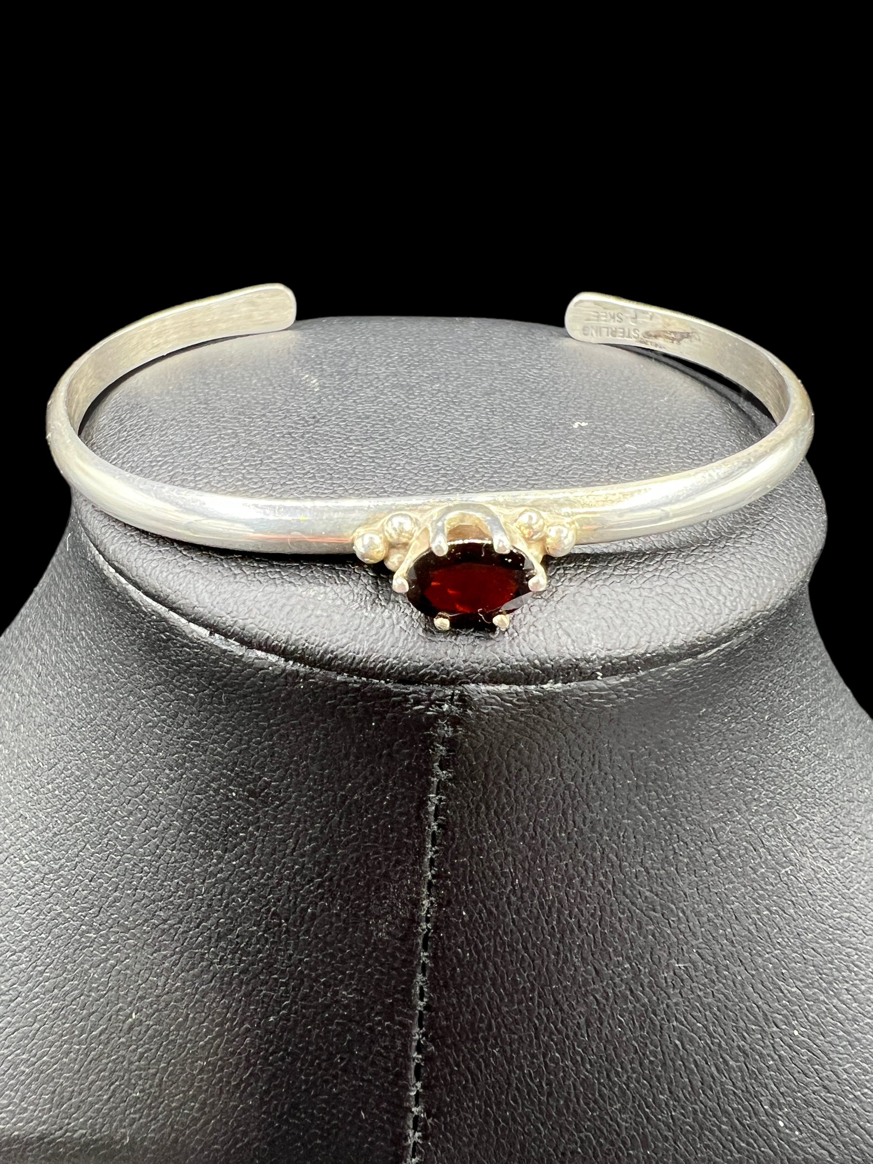 Sterling & Garnet Cuff | Signed by Peggy Skeets
