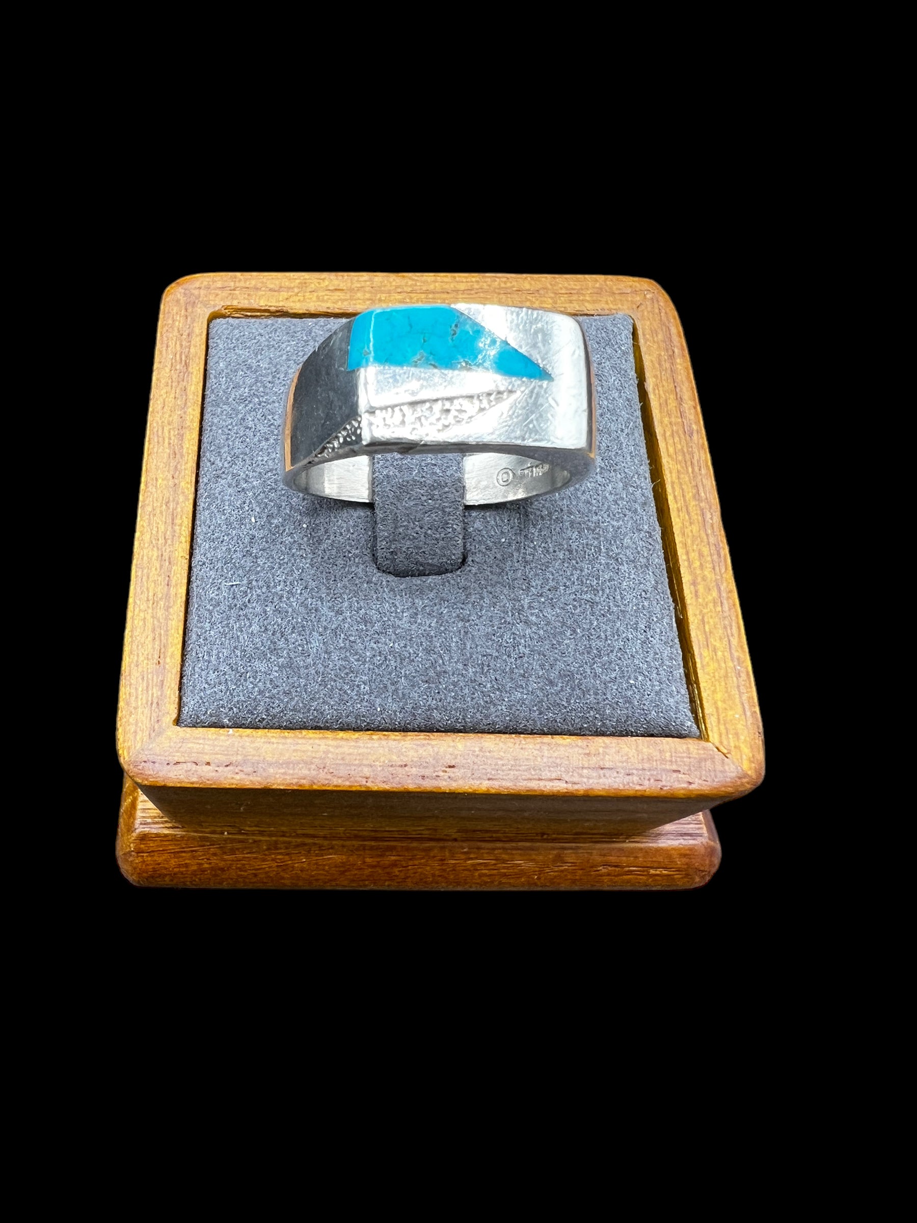 Mens Sterling Silver Inlaid Turquoise Ring | Size 10.5