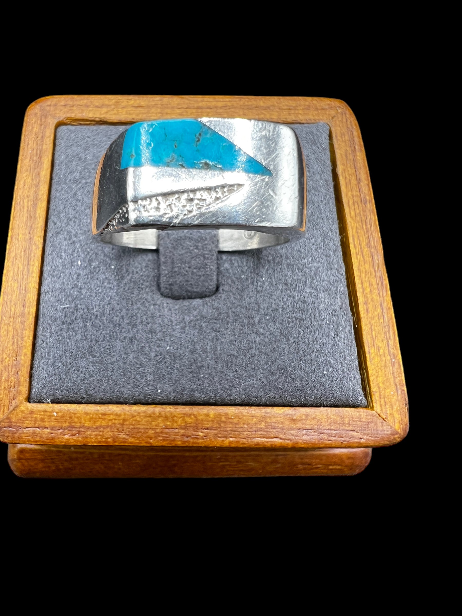 Mens Sterling Silver Inlaid Turquoise Ring | Size 10.5