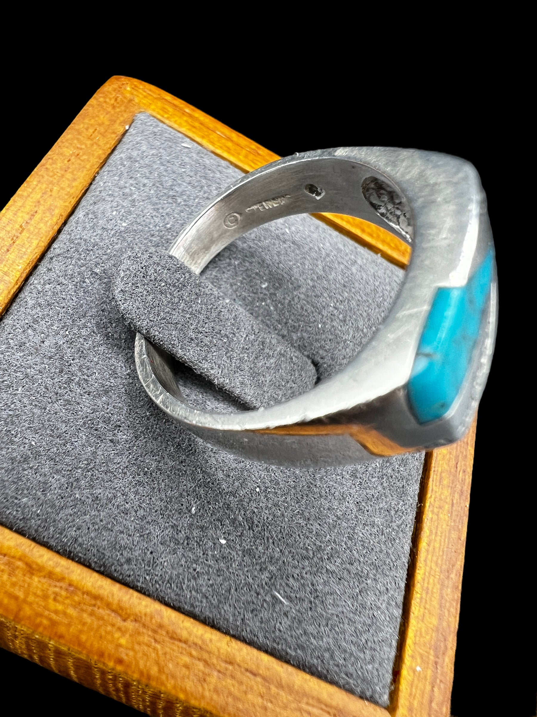 Mens Sterling Silver Inlaid Turquoise Ring | Size 10.5