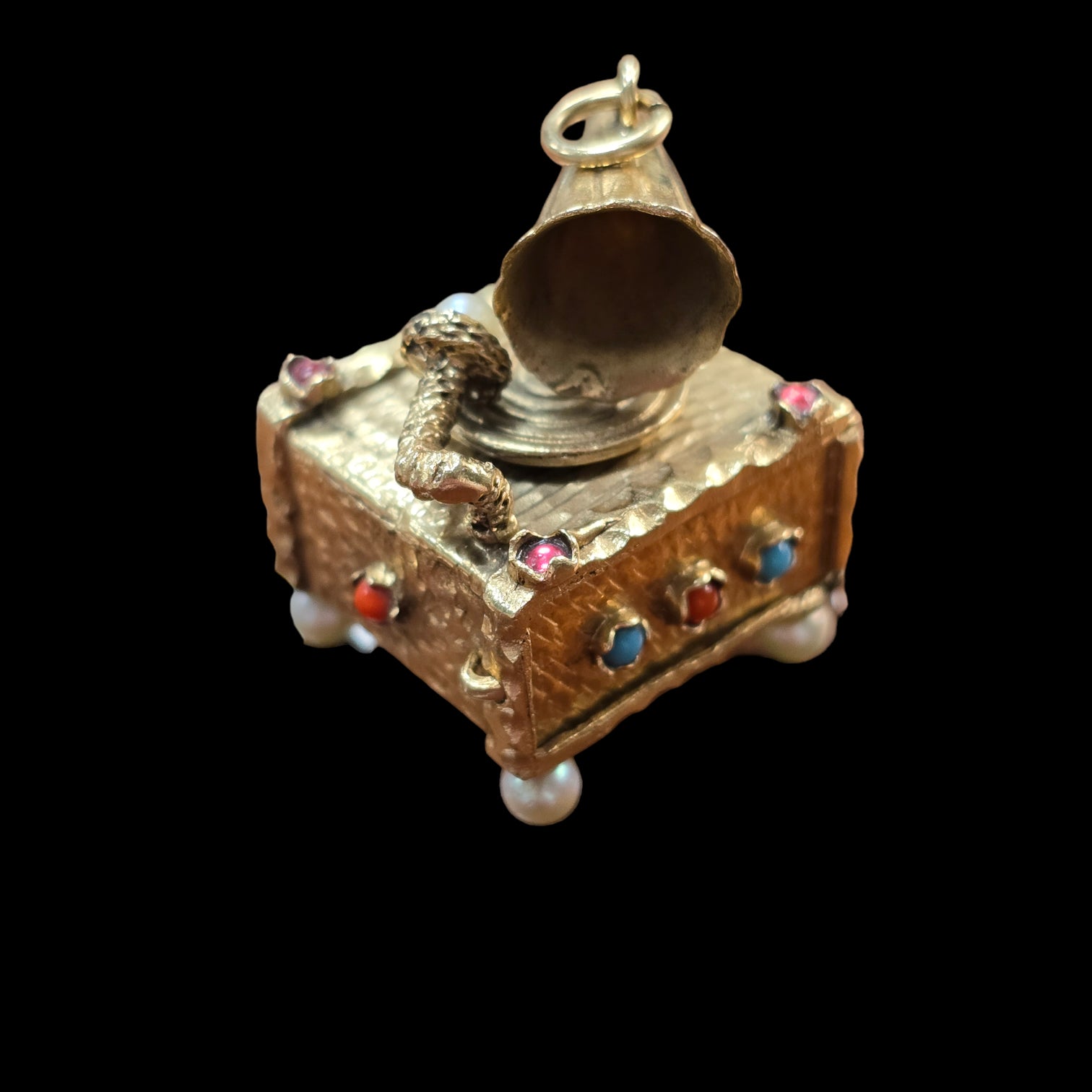 14k Gold Vintage Victrola Gramophone Record Player Charm | With Movement - Working Soundbox