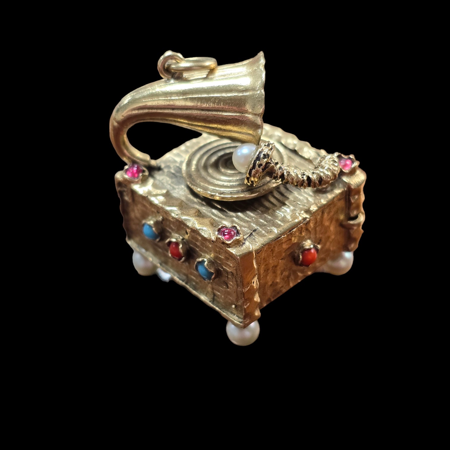 14k Gold Vintage Victrola Gramophone Record Player Charm | With Movement - Working Soundbox