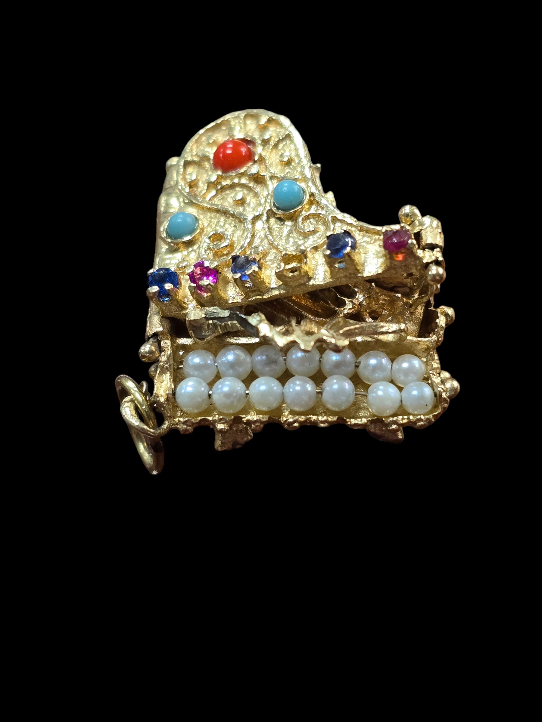 14k Jeweled Baby Grand Piano Charm | With Movement
