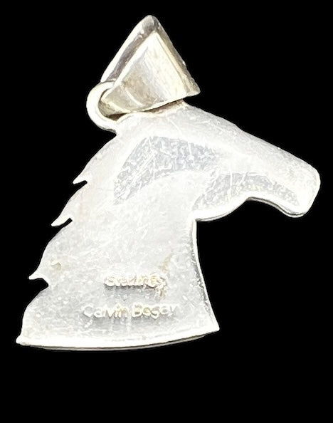 Calvin Begay Sterling Silver Horse Head Pendant