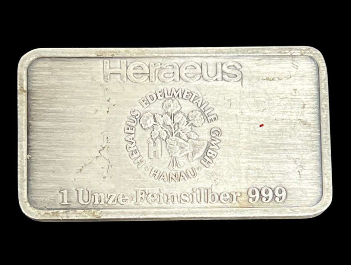 Rare Vintage Heraeus 1 oz. Trier Germany .999 Silver Bar (IKA-120)