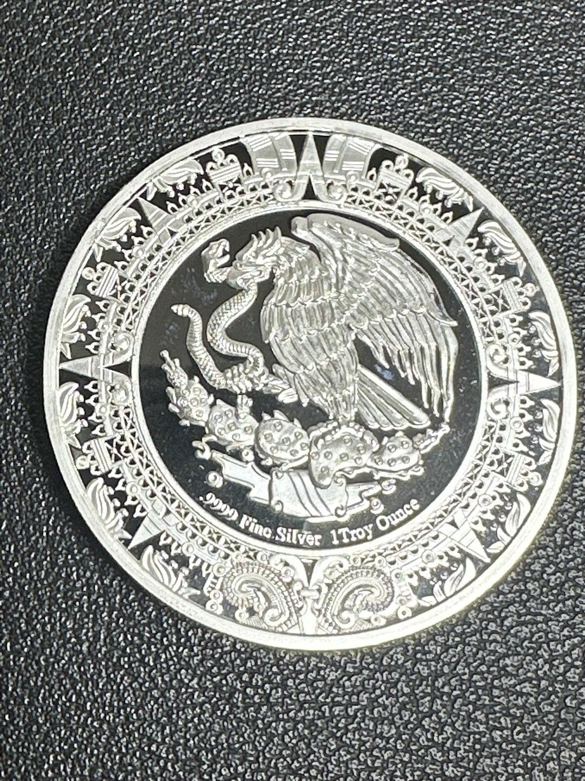 1oz .999 Silver Mexico Aztec Sun Calendar Mayan Elements Round Coin