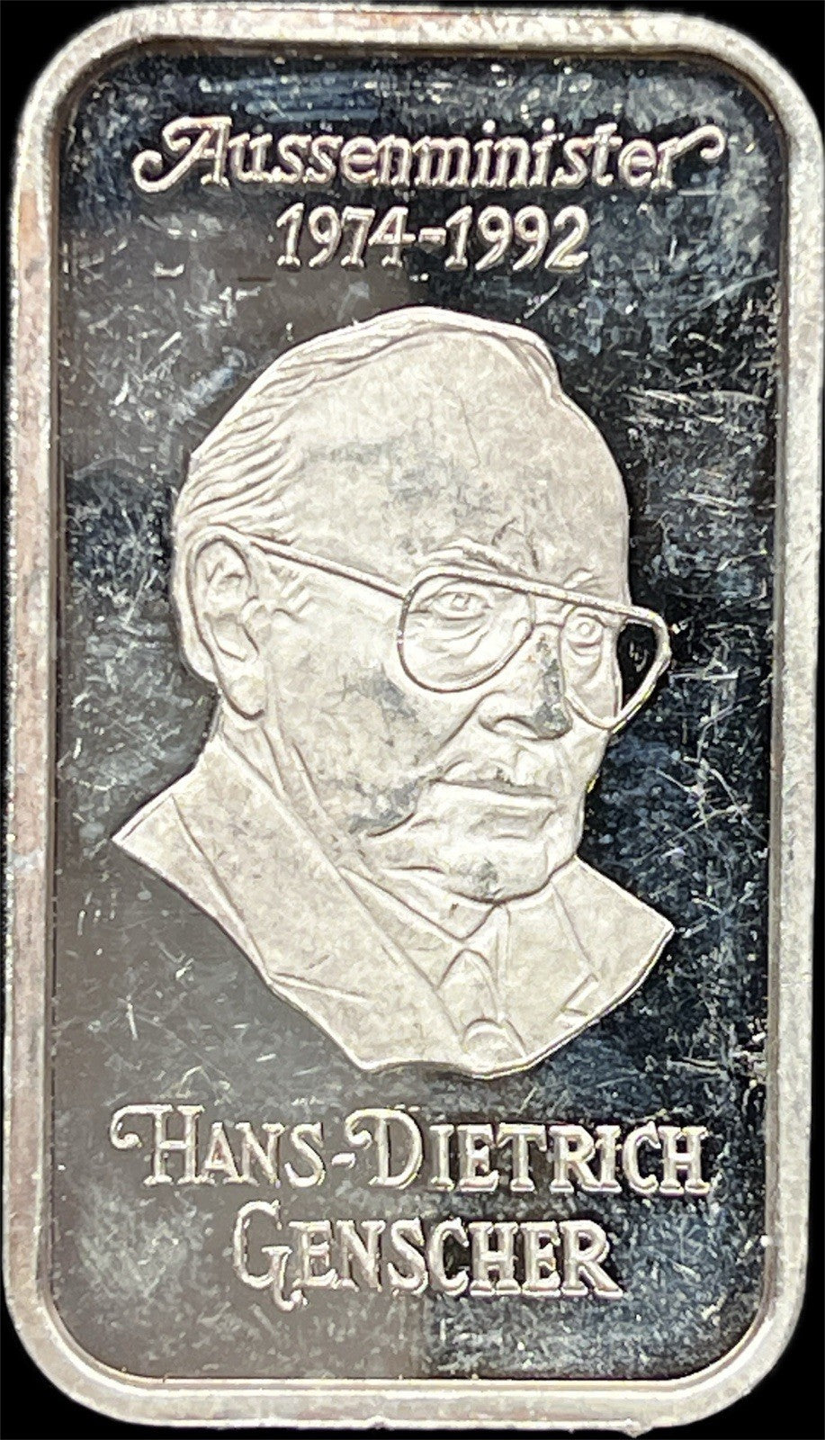 Hans-Dietrich Genscher - Argor Heraeus 1oz .999 Pure Silver Ingot Rare (IKA-125)