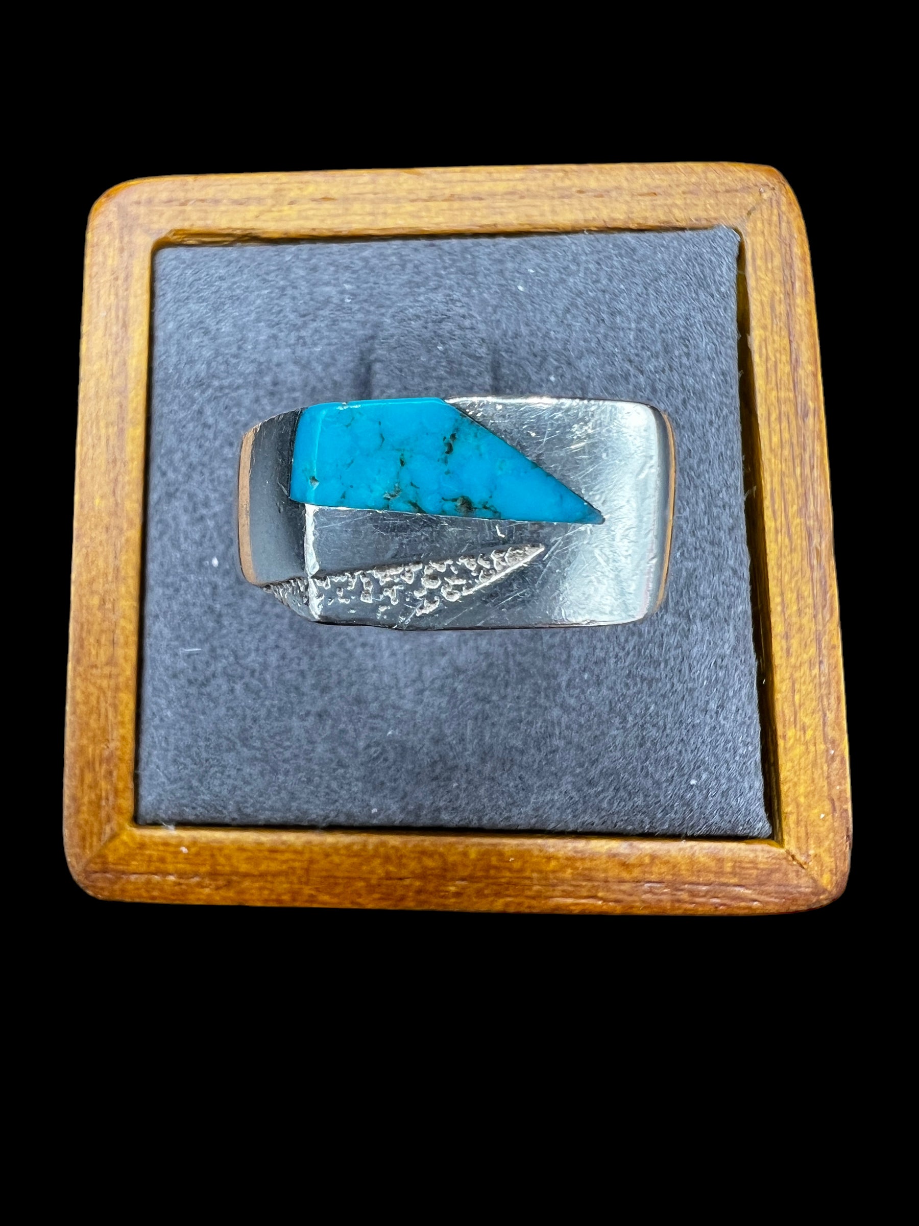Mens Sterling Silver Inlaid Turquoise Ring | Size 10.5