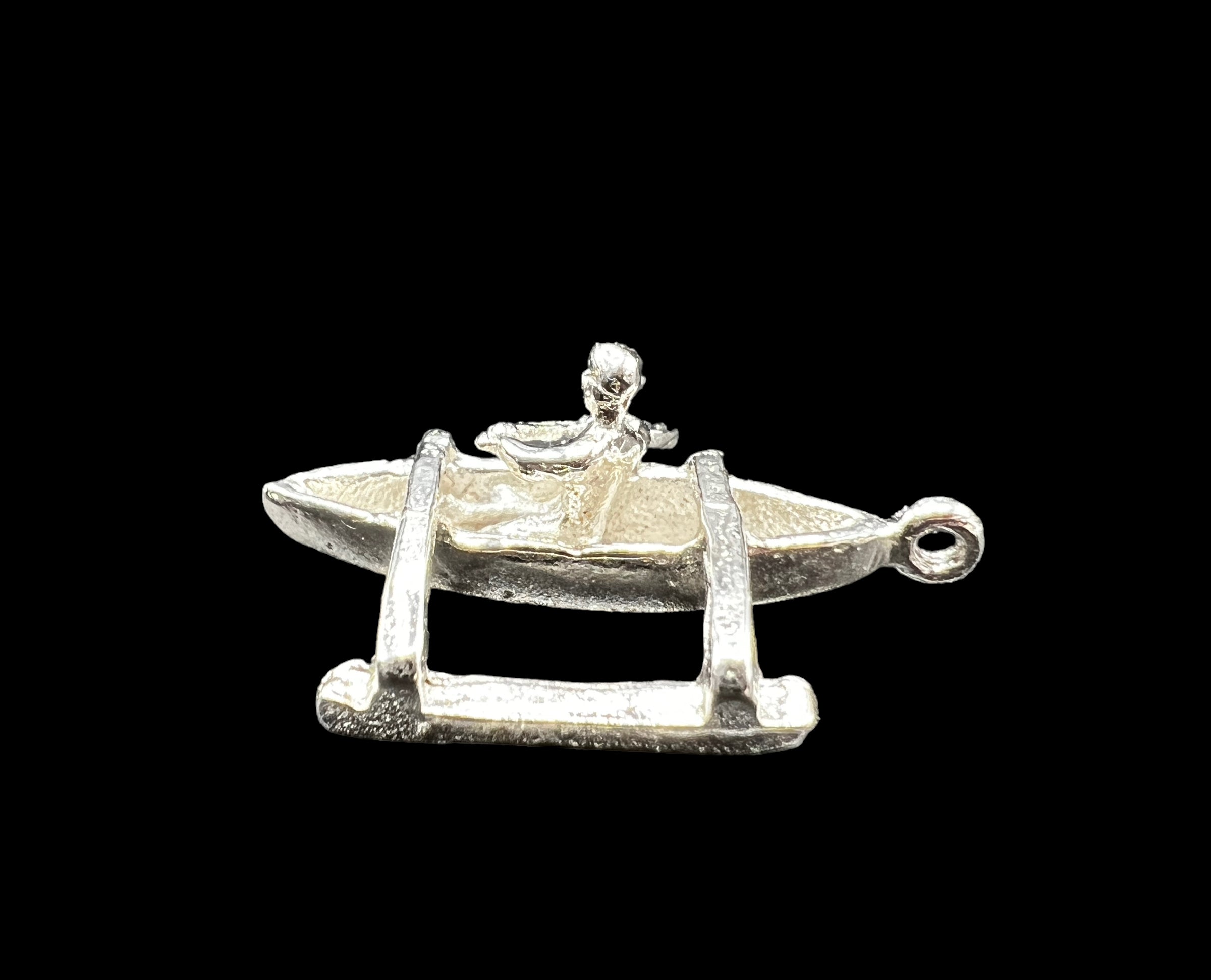 Vintage Sterling Silver Charm | Hawaiian Outrigger Canoe with Hawaii Pendant Tag