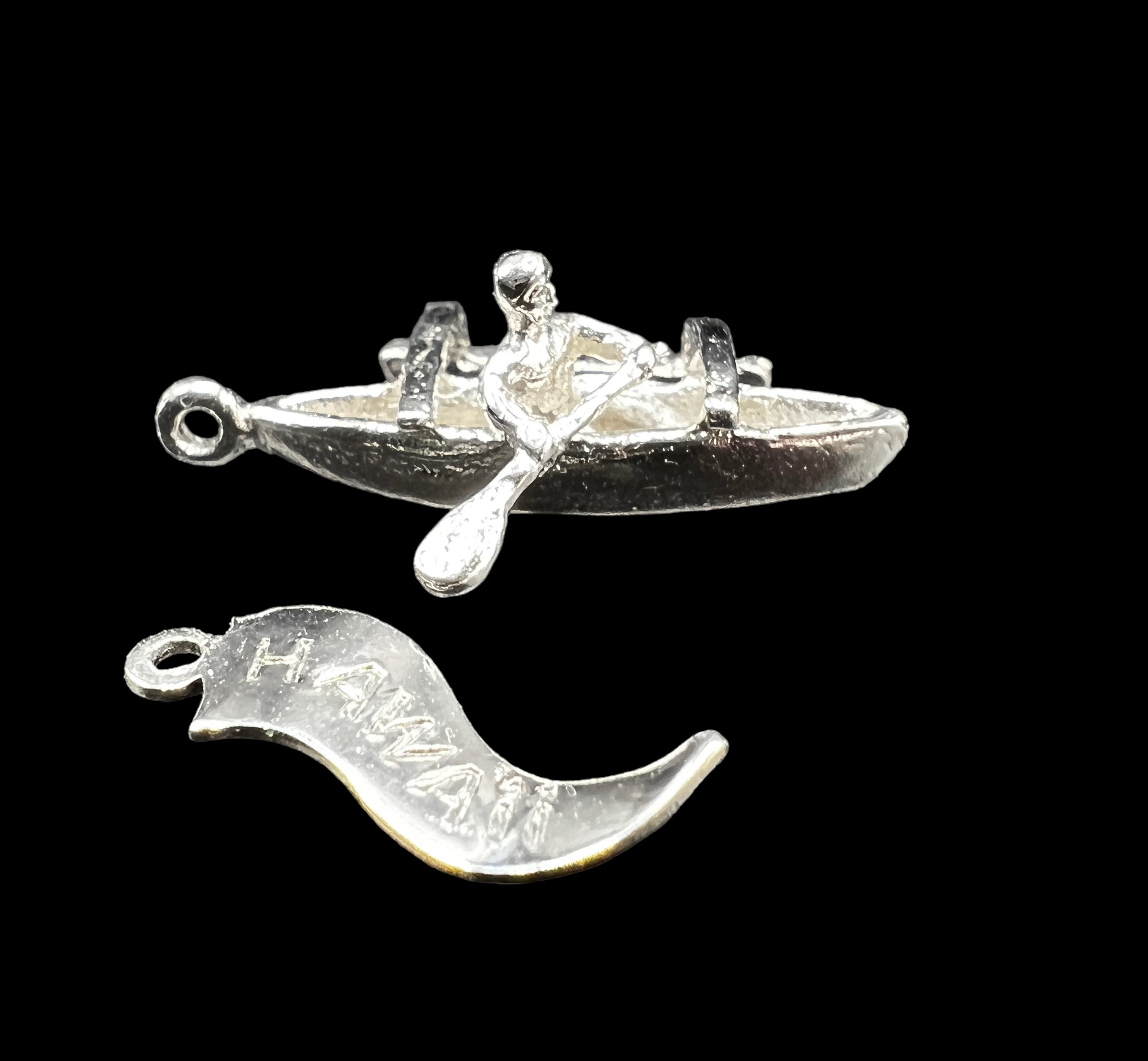 Vintage Sterling Silver Charm | Hawaiian Outrigger Canoe with Hawaii Pendant Tag