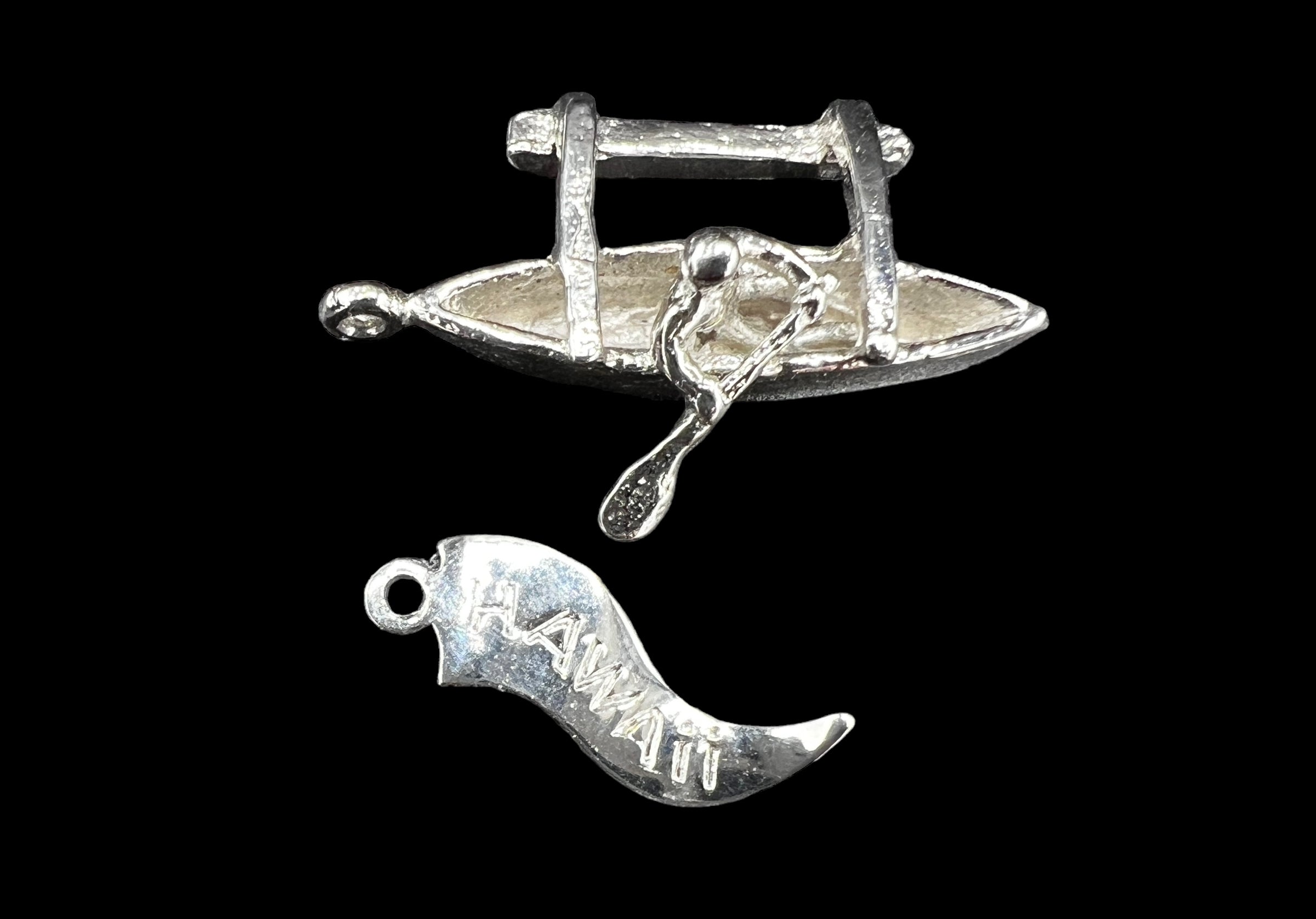 Vintage Sterling Silver Charm | Hawaiian Outrigger Canoe with Hawaii Pendant Tag